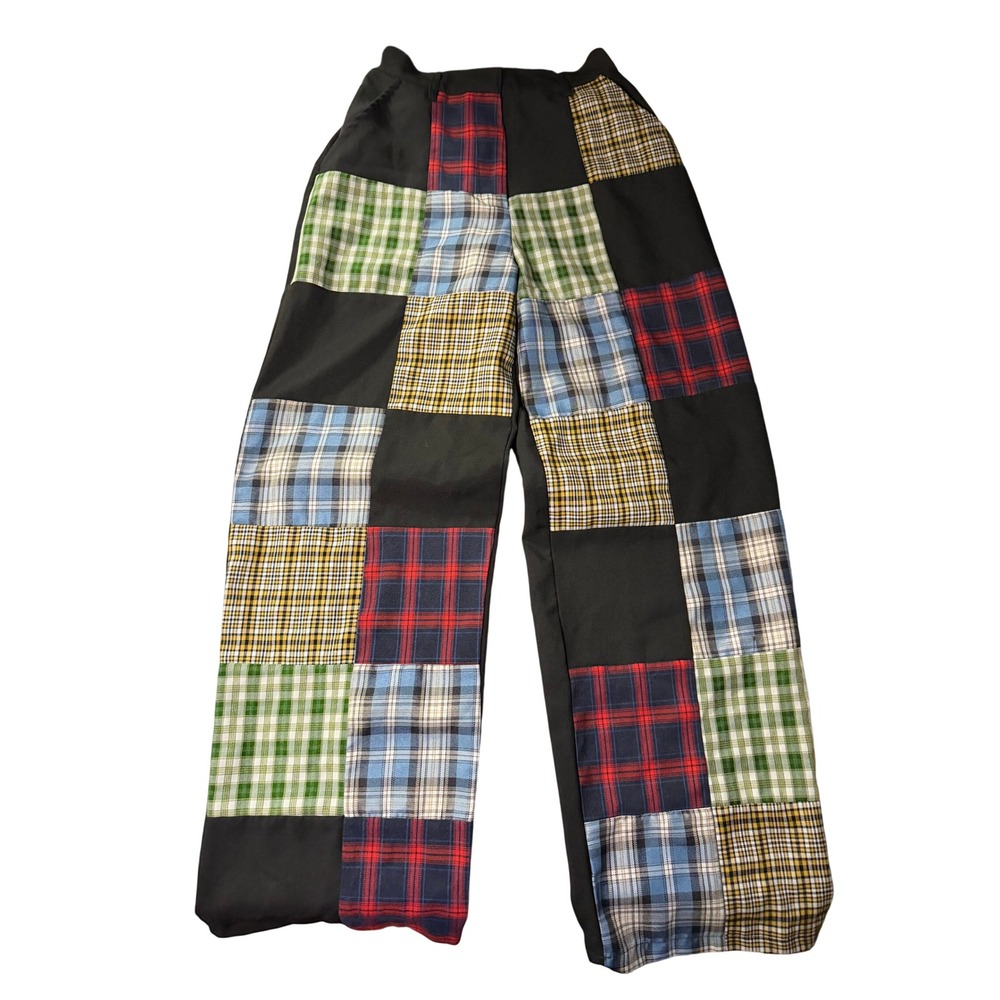 The Ragged Priest Size 8 Patchwork Trousers 26 Black Multicolor Plaid Design